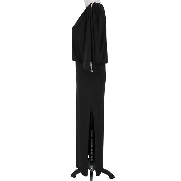 Betsy and Adam Dress Petites 2P Black Slit Sleeve Stretch Knit Rhinestones Long - Picture 5 of 16